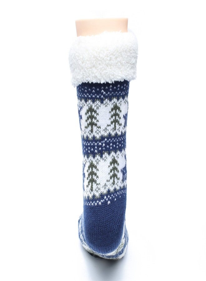 ofoot Womens Winter Thermal House Slipper Socks,Fuzzy Fleece-Lined Knitted Christmas Stockings,Non- Skid Sole(M/L 6.5-7.5 B(M) US, Blue) - Image 3